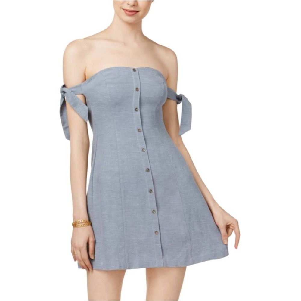 ASTR Araceli Shift Day Dress Off Shoulder Blue